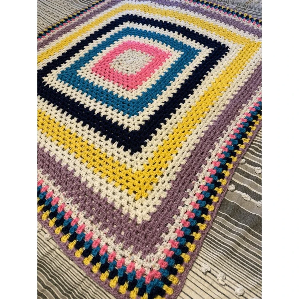 Handmade Crochet‎ Colorful Rainbow Blanket Reversible 43